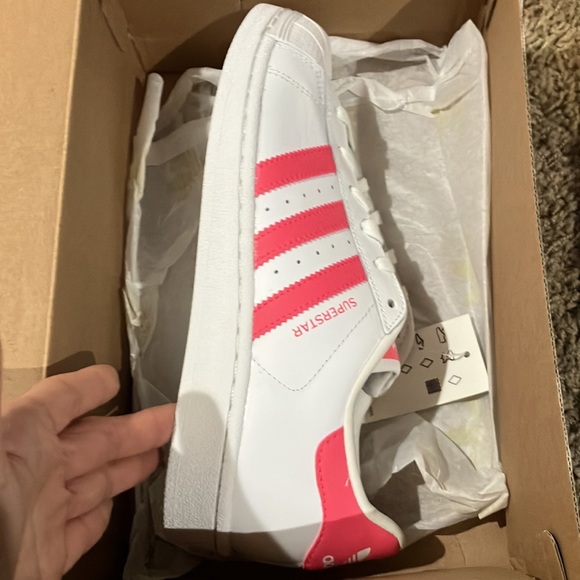 Adidas Youth Original Superstar J Leather White Pink Big Kids CG6608 - Picture 13 of 16